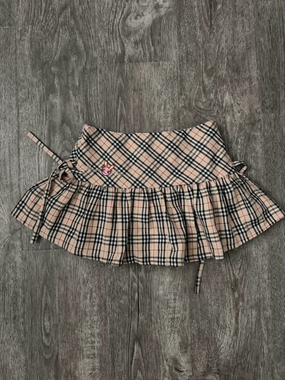 Plaid Ruffle Mini Skirt in Beige and Black